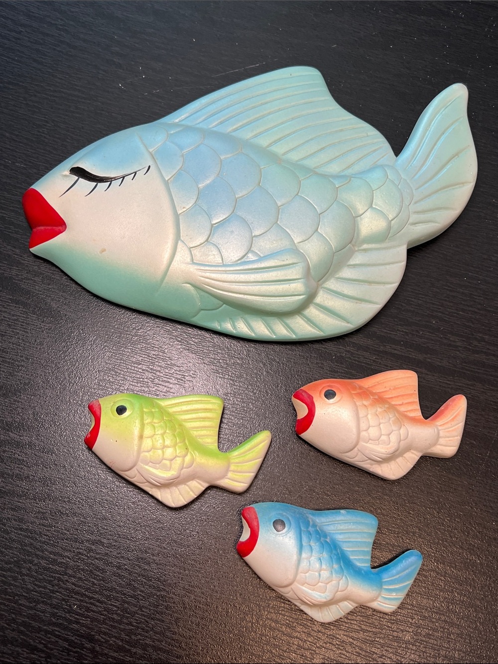 VTG 1960’s Colorful Miller Studios School Of Fish Wall Plaque Red Lips Kitsch